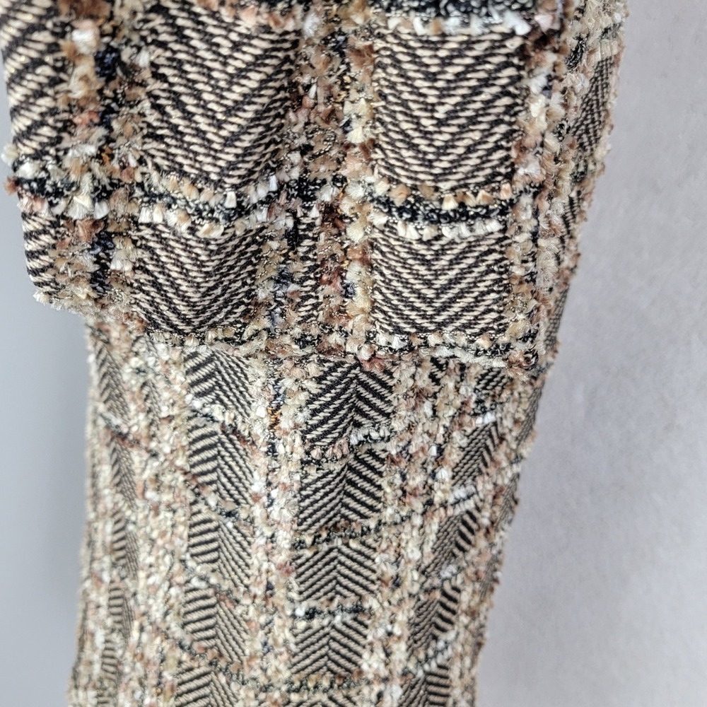 St. John Knit Jacket Women 6 Brown Chevron Plaid Metallic Zip Front Old Money - Picture 14 of 16